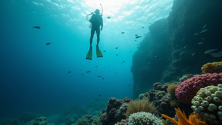 Wide angle view of Jumeirah Offshore Drop-Off with diverse marine life