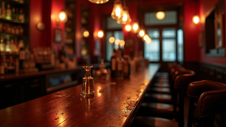 Intimate bar setting with dim lighting and stylish decor