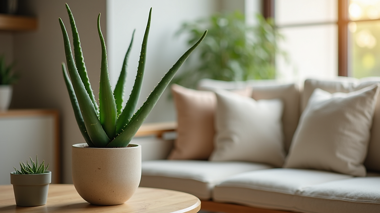 Eye-level view of aloe vera plant in a living room
