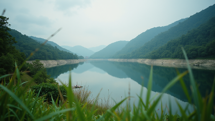 High angle view of Bang Wad Dam surrounded by nature