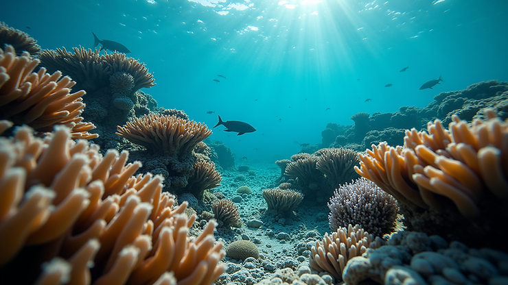 Underwater view of coral formations in the Mesoamerican Reef