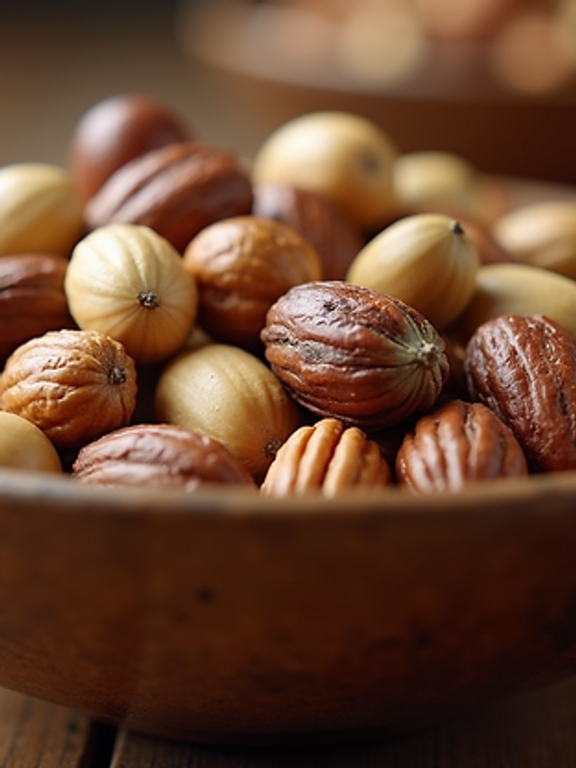 Close-up view of a bowl of nuts
