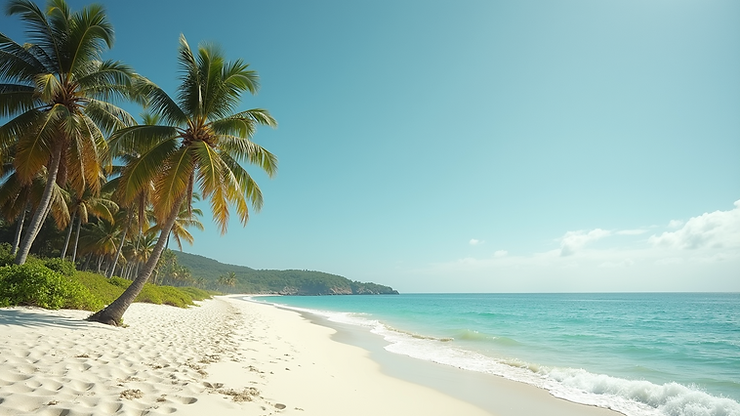 Close-up view of a pristine beach with white sand and palm trees at Lindquist Beach