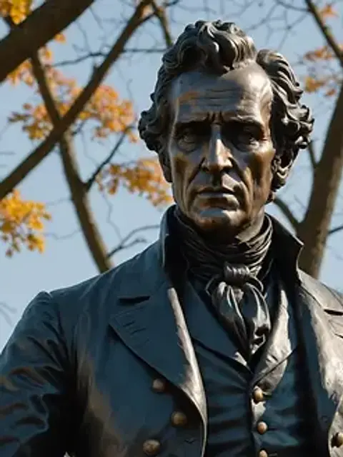 Close-up view of a historical figure's statue representing a tale about Andrew Jackson and the Bell Witch