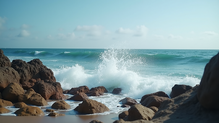 Close-up view of Megali Petra's rocky shoreline