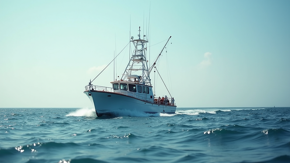 Eye-level view of a fishing boat on the ocean