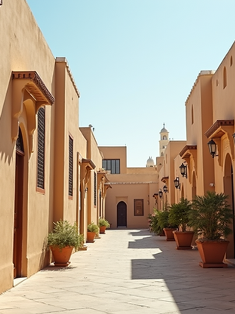 Eye-level view of traditional buildings in Al Fahidi Historical Neighborhood