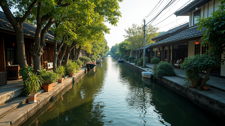 High angle view of the artistic canals at Klong Bang Luang