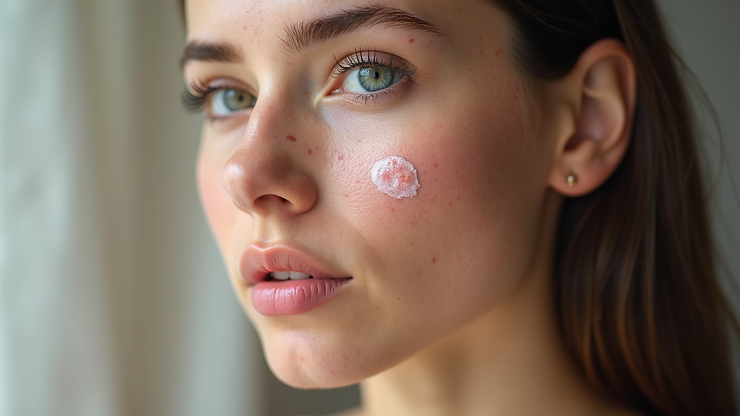 High angle view of acne scar patches needing treatment