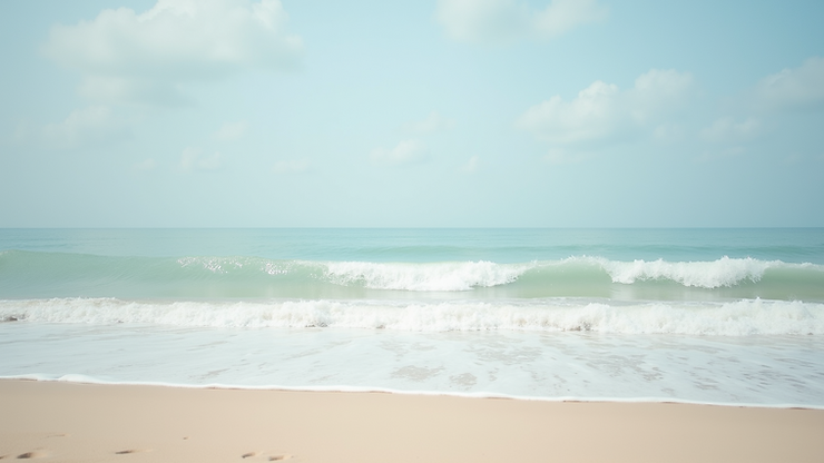 Eye-level view of Las Bachas beach with soft waves