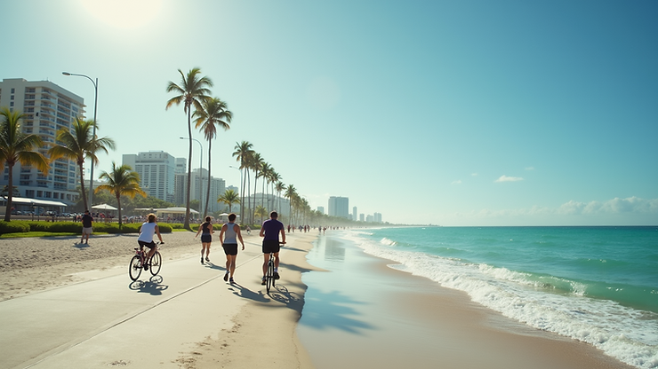 Wide angle view of the Miami Beach Boardwalk
