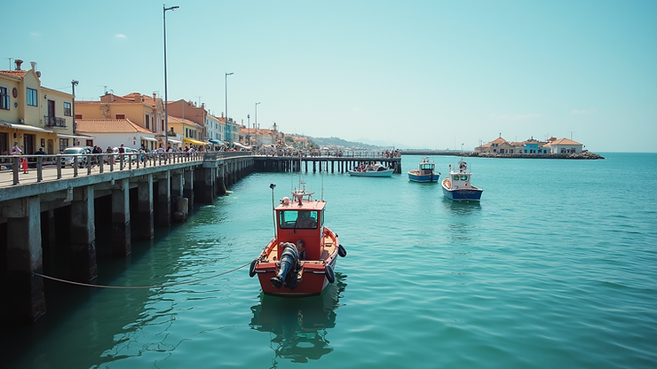 Close-up view of Lolantonis Pier with fishing boats