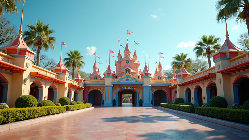 Wide angle view of Universal Studios Singapore entrance