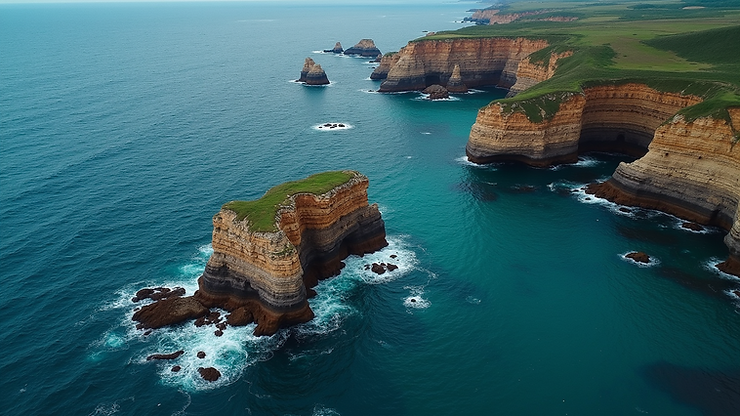 Wide angle view of the North-East coast drop-offs in Corfu