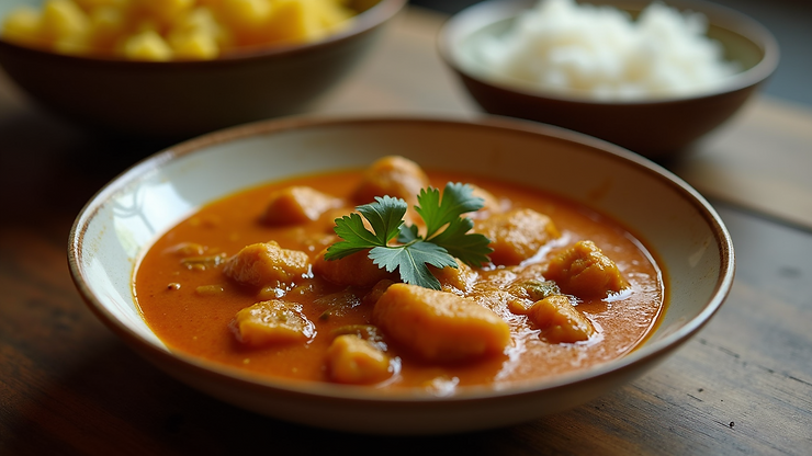 High angle view of the unique Indian curry dish at The Bombai