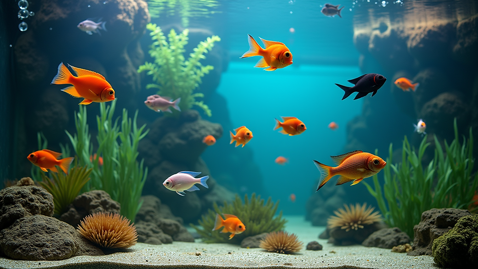 Eye-level view of a colorful fish tank at the New York City Aquarium