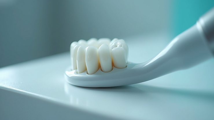 Eye-level view of a teeth whitening device needing cleaning