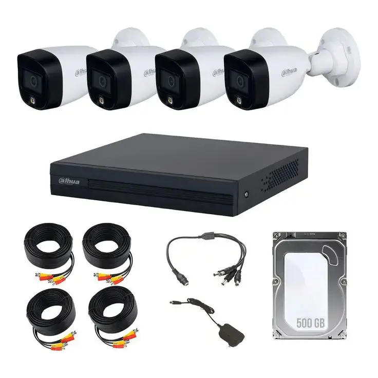 Kit Cctv 4 Cámaras 2mp Dahua Fullcolor Wizsense Disco 500gb Color Blanco