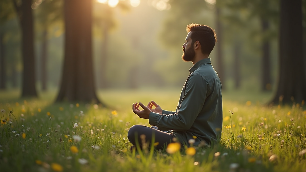 Close-up view of a person meditating in a serene environment