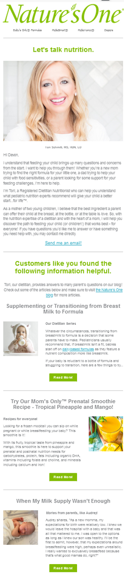 Natures One Welcome Email 2