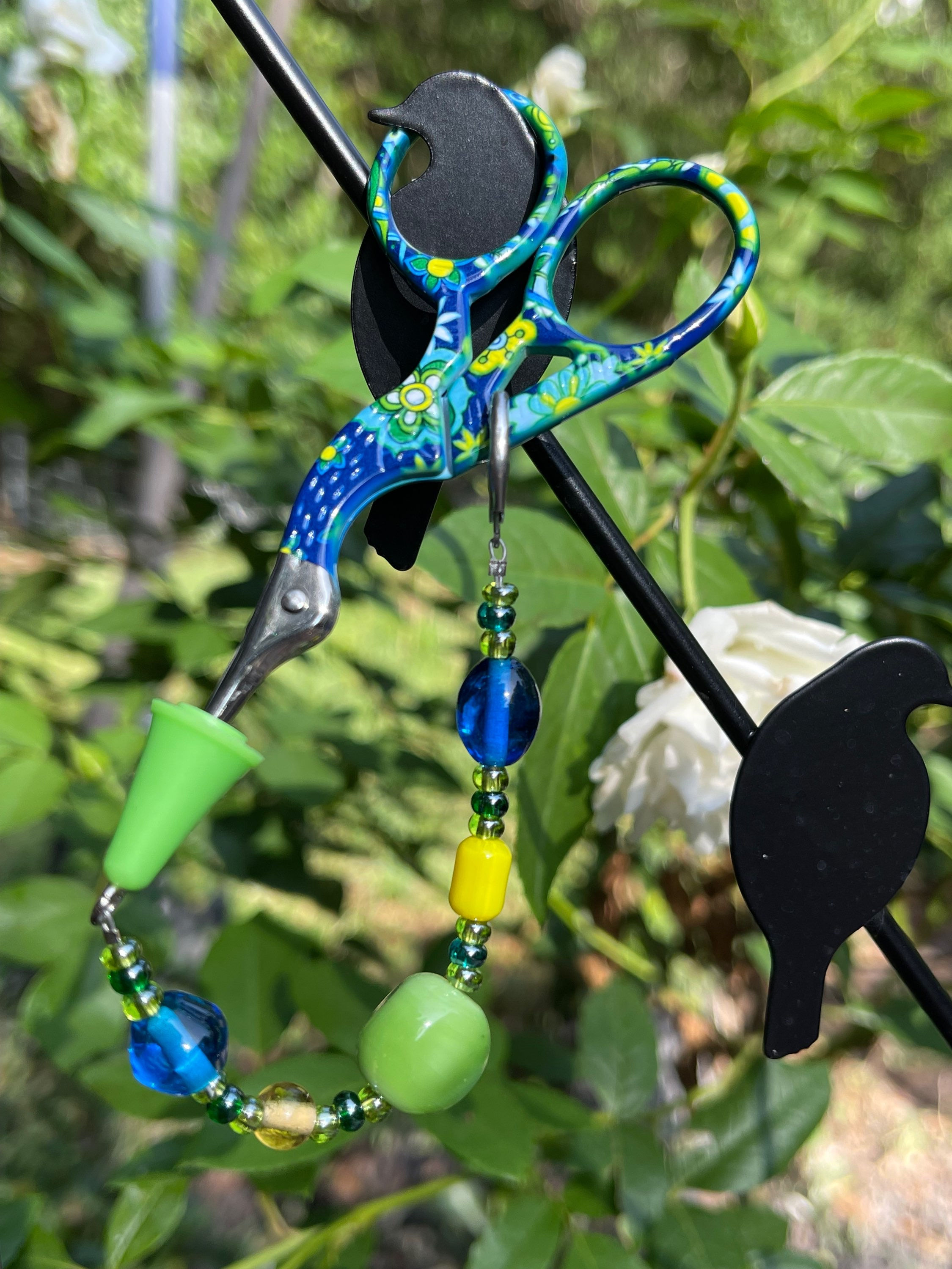 Scissors & fobwith floral blues and green stopper