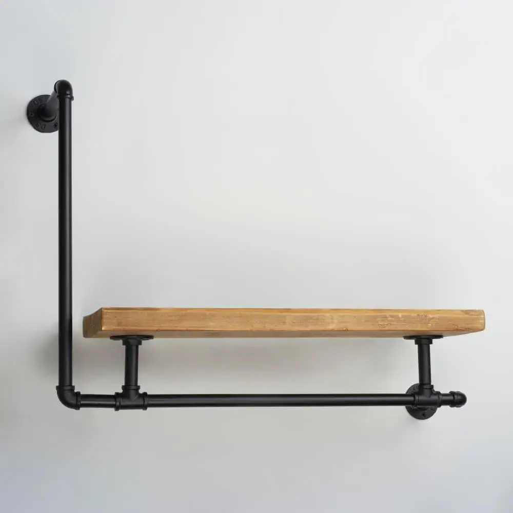 Blackwall Hitch | Rustic Reclaimed Wood Shelf | L shaped industrial pipe shelf