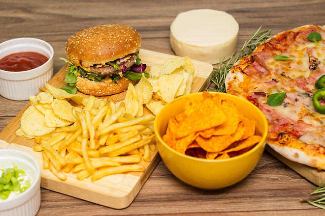 Tasty fast food on table.jpg