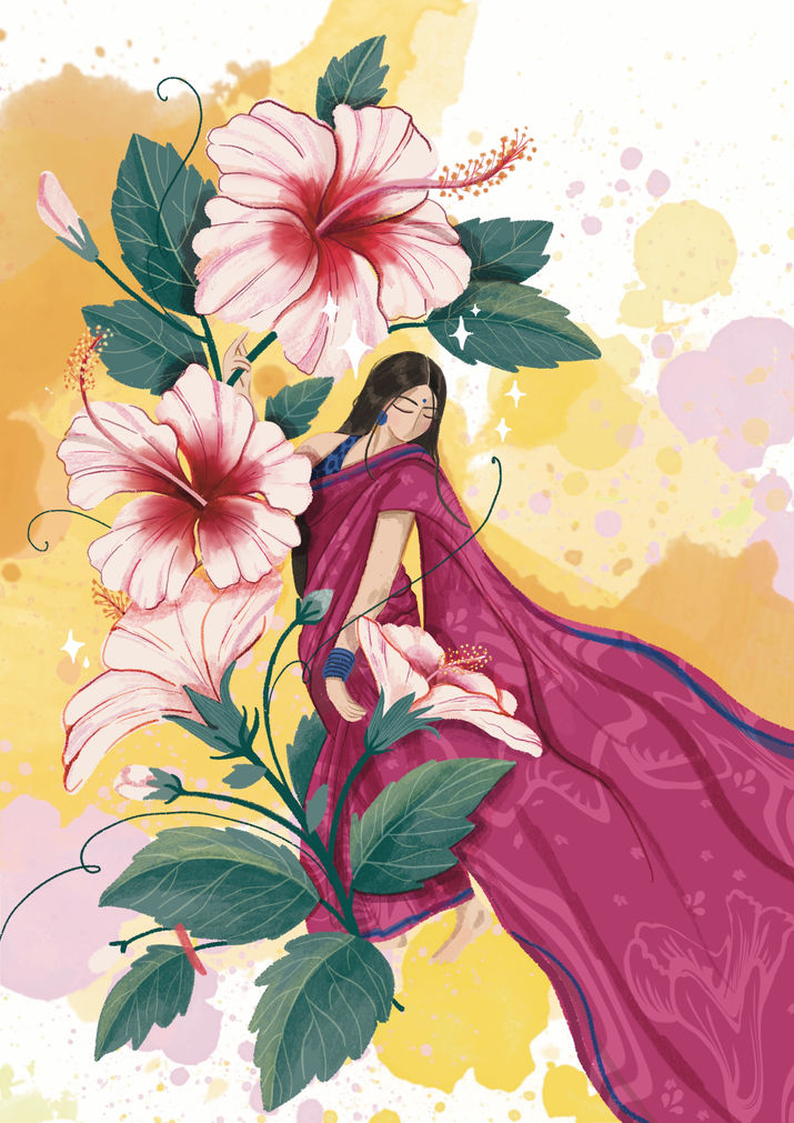 Botanical Artwork, Botanical Illustration,
Multicultural Art, Nature-inspired Art,
Love-themed Illustrations,
Feminine Artwork