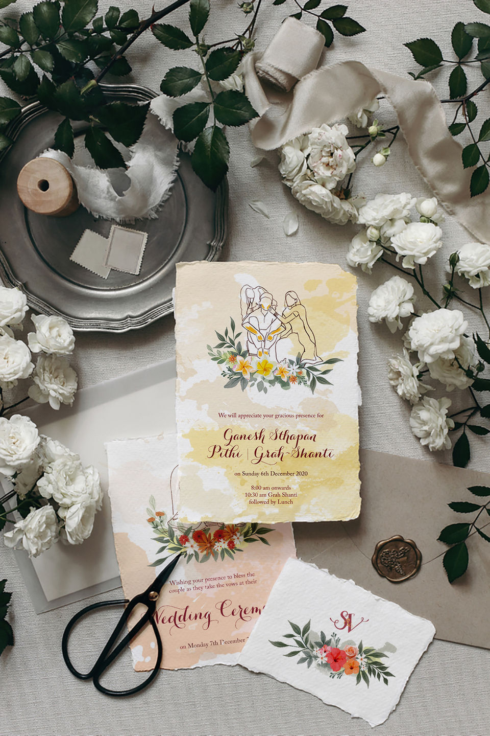 Watercolor invite, Gujarati Wedding Card design