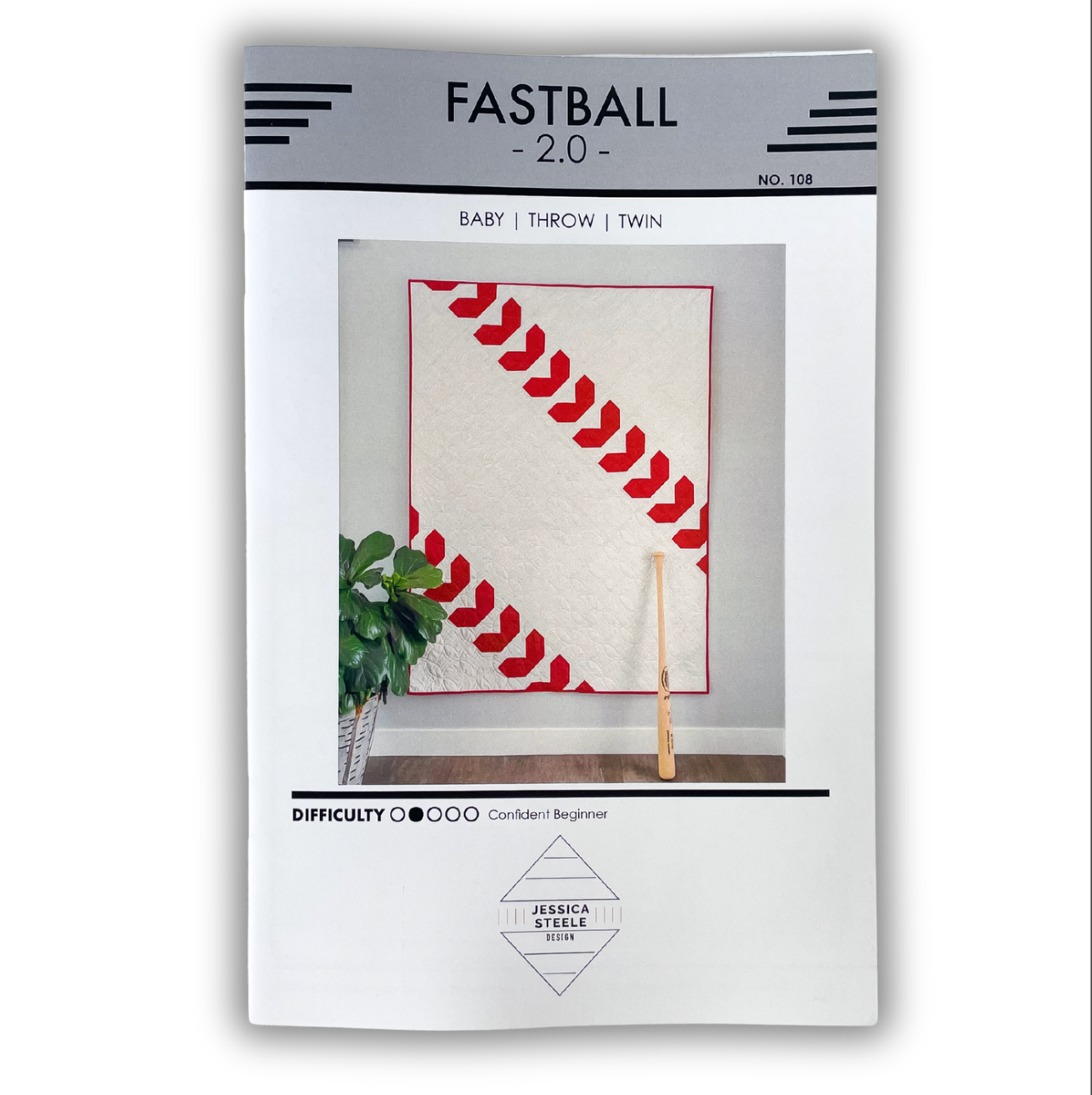 A printed booklet for a white and red baseball quilt pattern