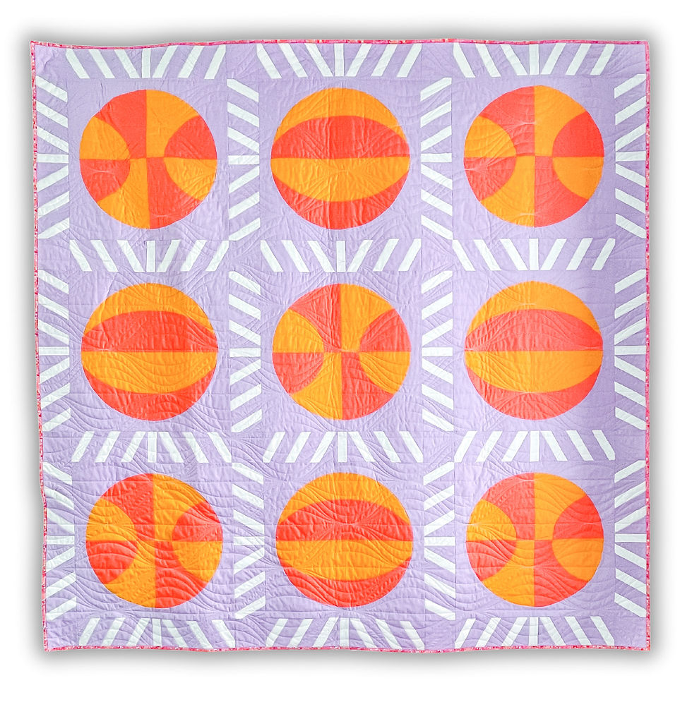 A purple, white and orange basketball-inspired quilt