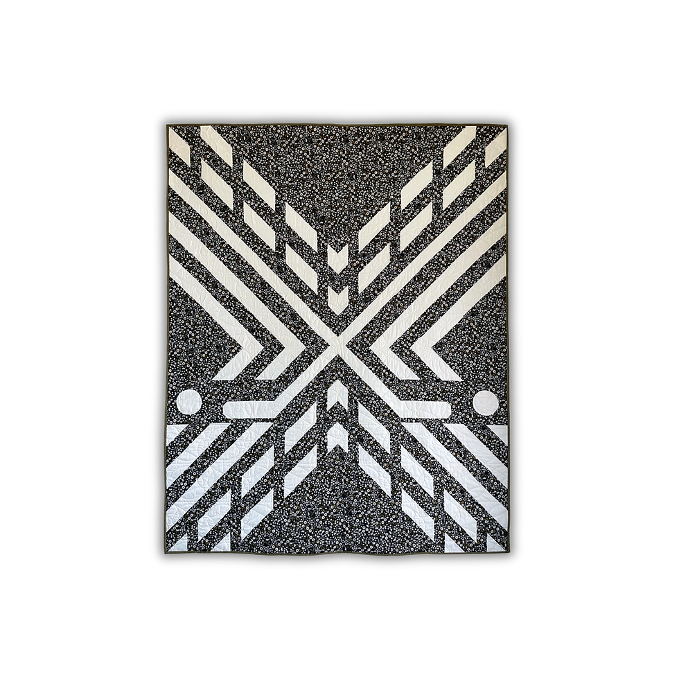 Thumbnail: A black and cream hockey-inspired quilt