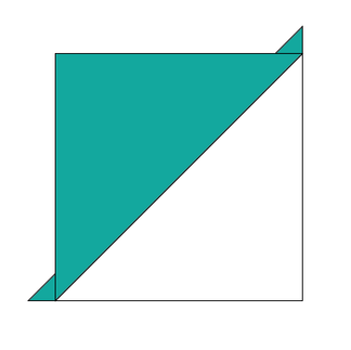 A diagram of a half square triangle without trimming