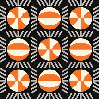 Throw size mockup of a basketball themed quilt pattern using Ruby Star Society's Speckled Collection by Rashida Coleman-Hale