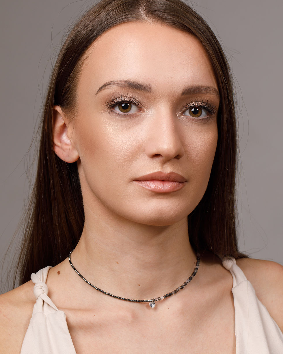 Миниатюра: Колие с хематит, турмалинов кварц и елемент Swarovski в цвят Crystal 