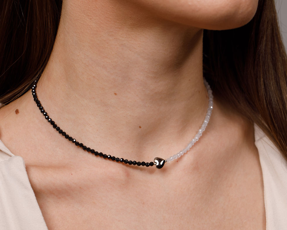 Миниатюра: Колие с оникс, жадеит, елемент Swarovski и Сребро 925