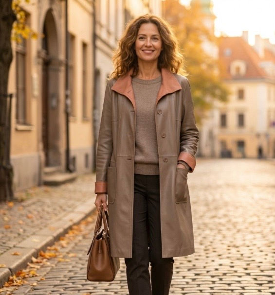 サムネイル： リバーシブル皮コート　ラム　ベージュxキャメル