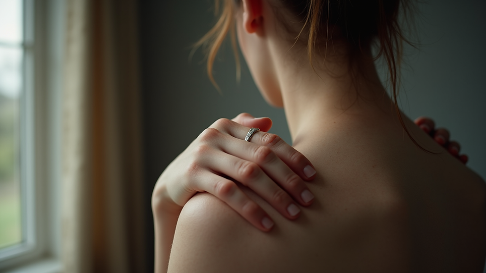 Nahaufnahme von Händen, die sanft auf einem Rücken ruhen