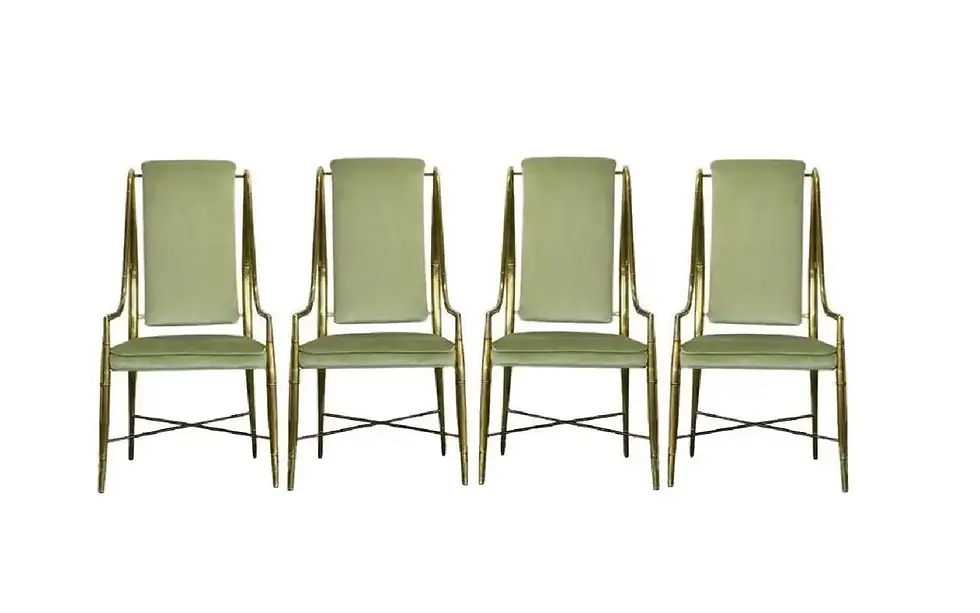 Thumbnail: Set of Fourteen Mastercraft Faux Bamboo Brass "Imperial" Dining Chairs