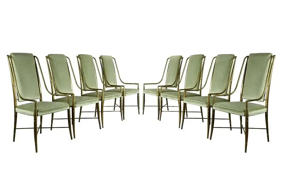Thumbnail: Set of Fourteen Mastercraft Faux Bamboo Brass "Imperial" Dining Chairs