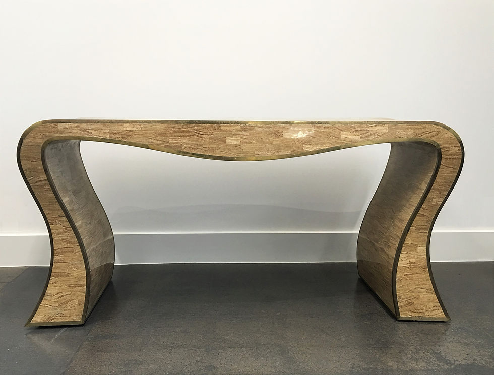 Thumbnail: Sculptural Maitland-Smith Tessellated Stone and Brass Inlay Console Table