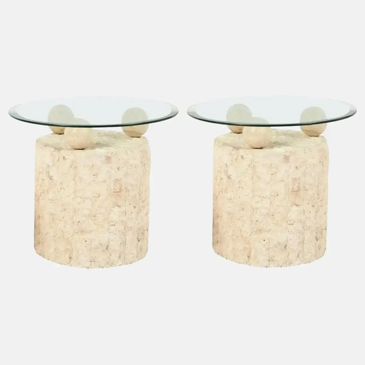 1980s Natural Mactan Stone End or Side Tables with Glass Tops