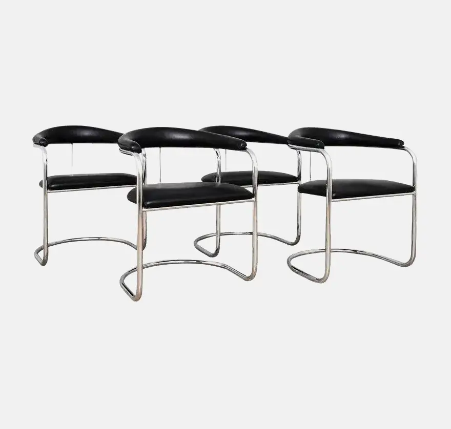 Four Black and Chrome Dining Chairs by Anton Lorenz for Thonet