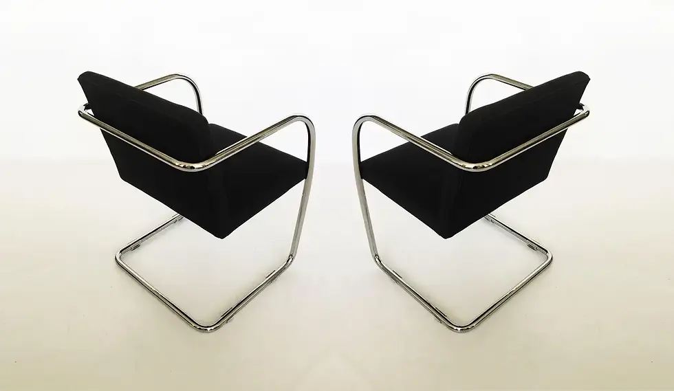 Thumbnail: Pair Black and Chrome Brno Chairs by Mies van der Rohe for Thonet