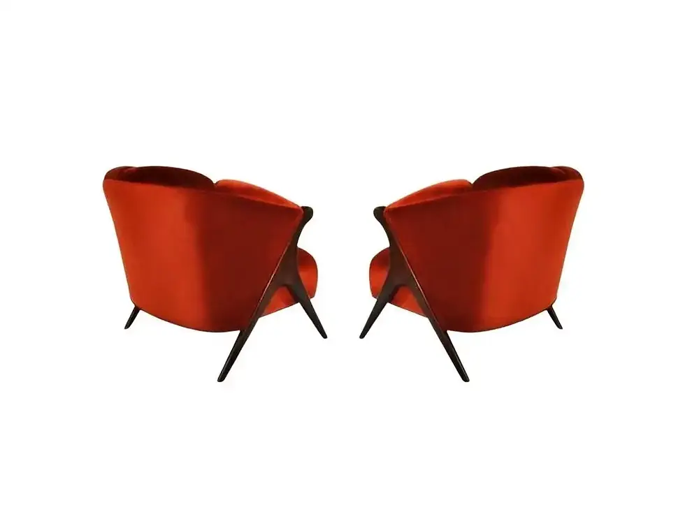 Thumbnail: Pair of Sleek Karpen of California Barrel Lounge Chairs in Lustrous Velvet