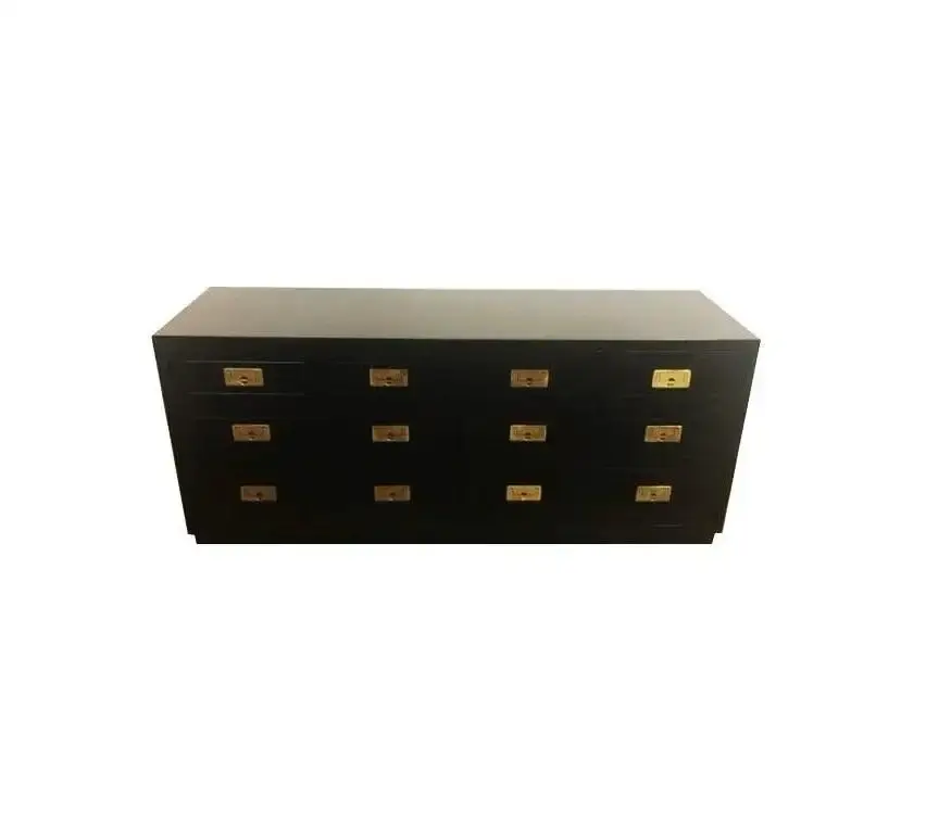 Attractive Black Lacquered Henredon Campaign Style Dresser