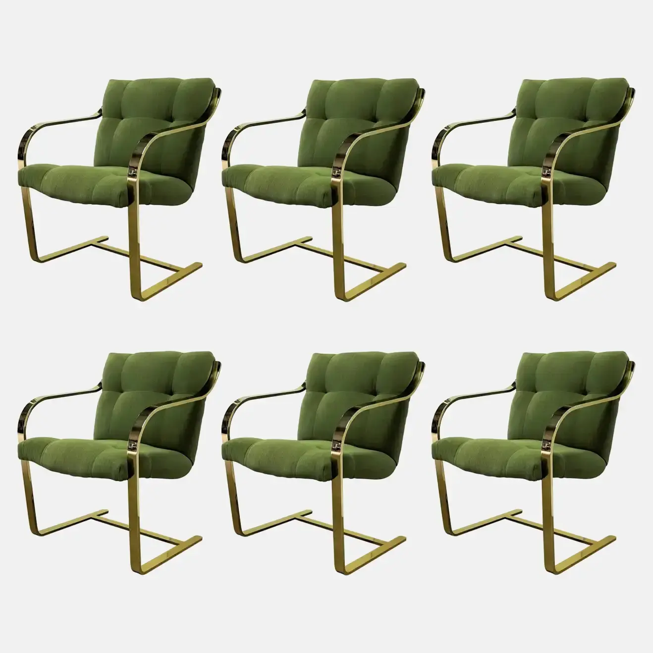1970s Flat-Bar Brass Plated Set of Six Dining Chairs by Brueton