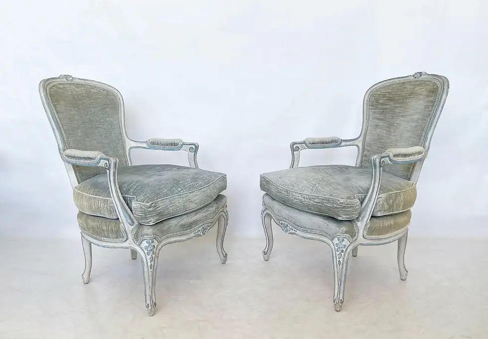 Antique Pair of Louis XV Painted Bergère/Armchairs
