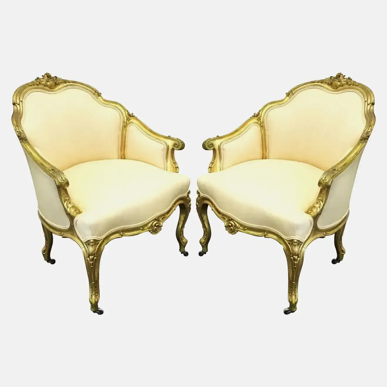 19th Century Pair of Napoleon III Giltwood Bergères