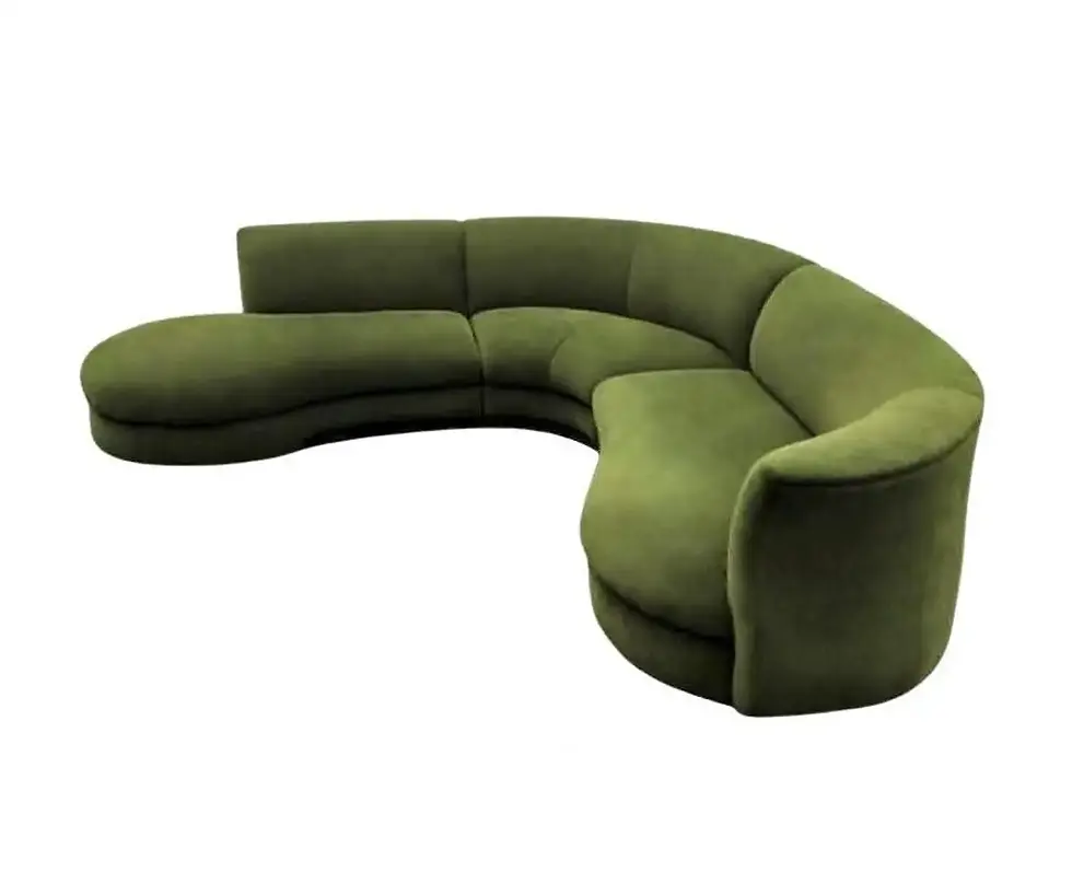 Thumbnail: 1980s Vintage Vladimir Kagan Style Three-Piece Curved Green Velvet Sectional Sofa